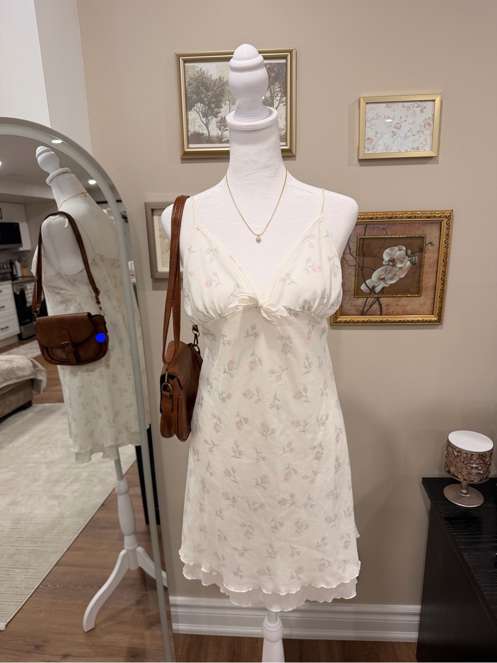 Marks & Spencer Cream Floral Slip Dress with Pink Accents